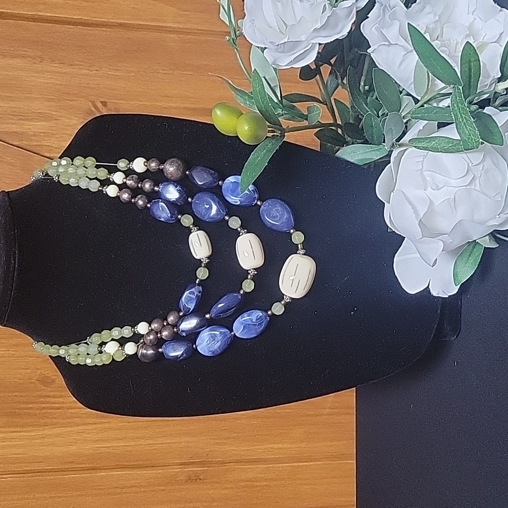Chico's cream, blue, brown and green 3 Necklace in one.